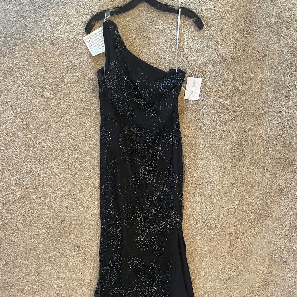 Marchesa Notte one shoulder dark navy glitter tulle evening gown size 2 NWT - Picture 3 of 9